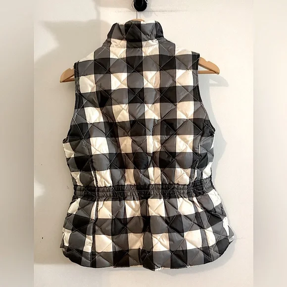 New Talbots Down Quilted Vest Black Grey White Large Buffalo Plaid Puffer XS - Picture 4 of 15